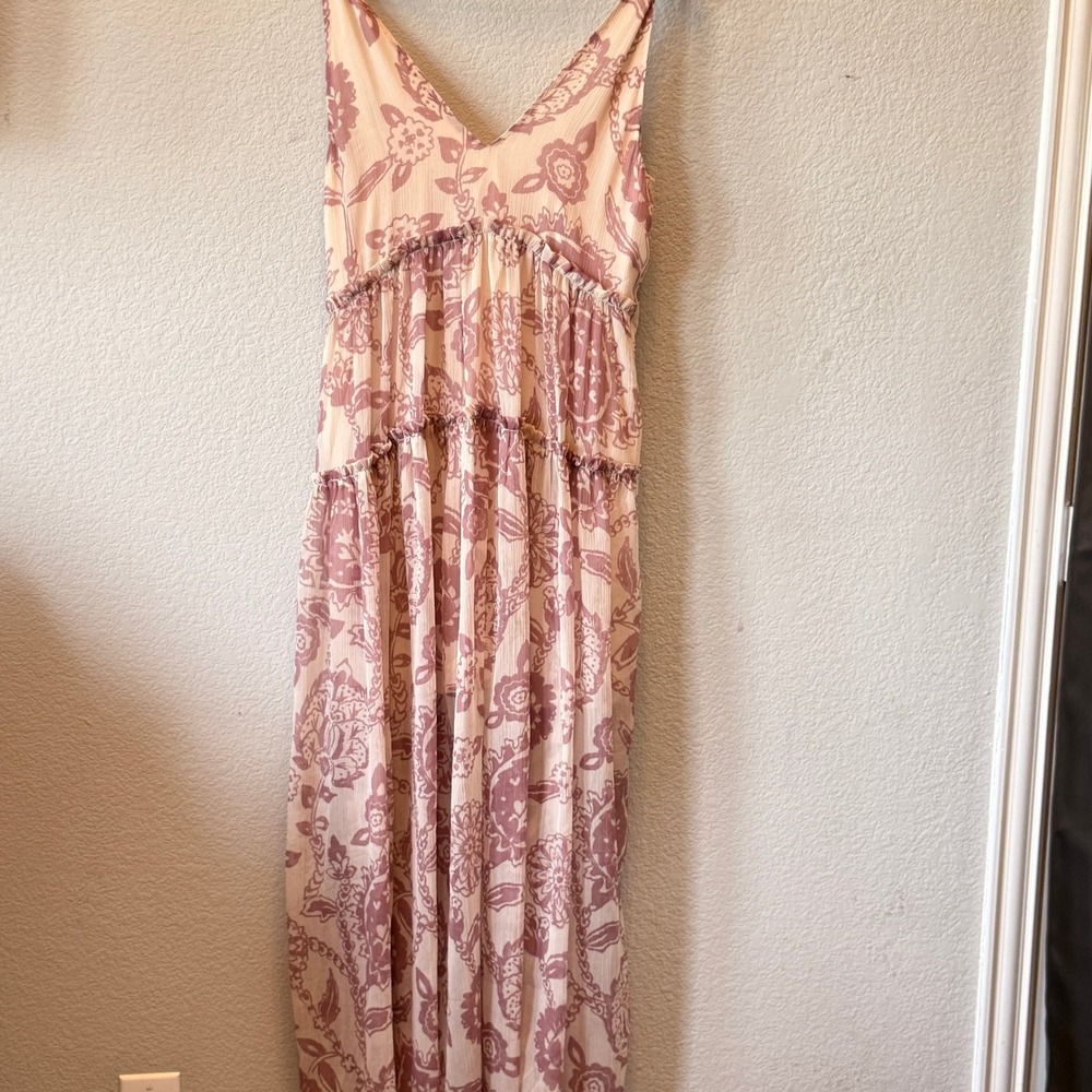 Free People Maxi Dress Floral Tiered Ruffle Pink Cream Womens 54in Length